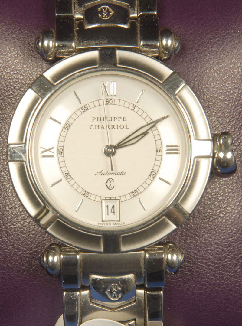PHILIPPE CHARRIOL AUTOMATIC MENS WRIST WATCH: PHILIPPE CHARRIOL AUTOMATIC MENS WRIST WATCH DATE - STAINLESS STEEL - W/ BOX - NEW CONDITION