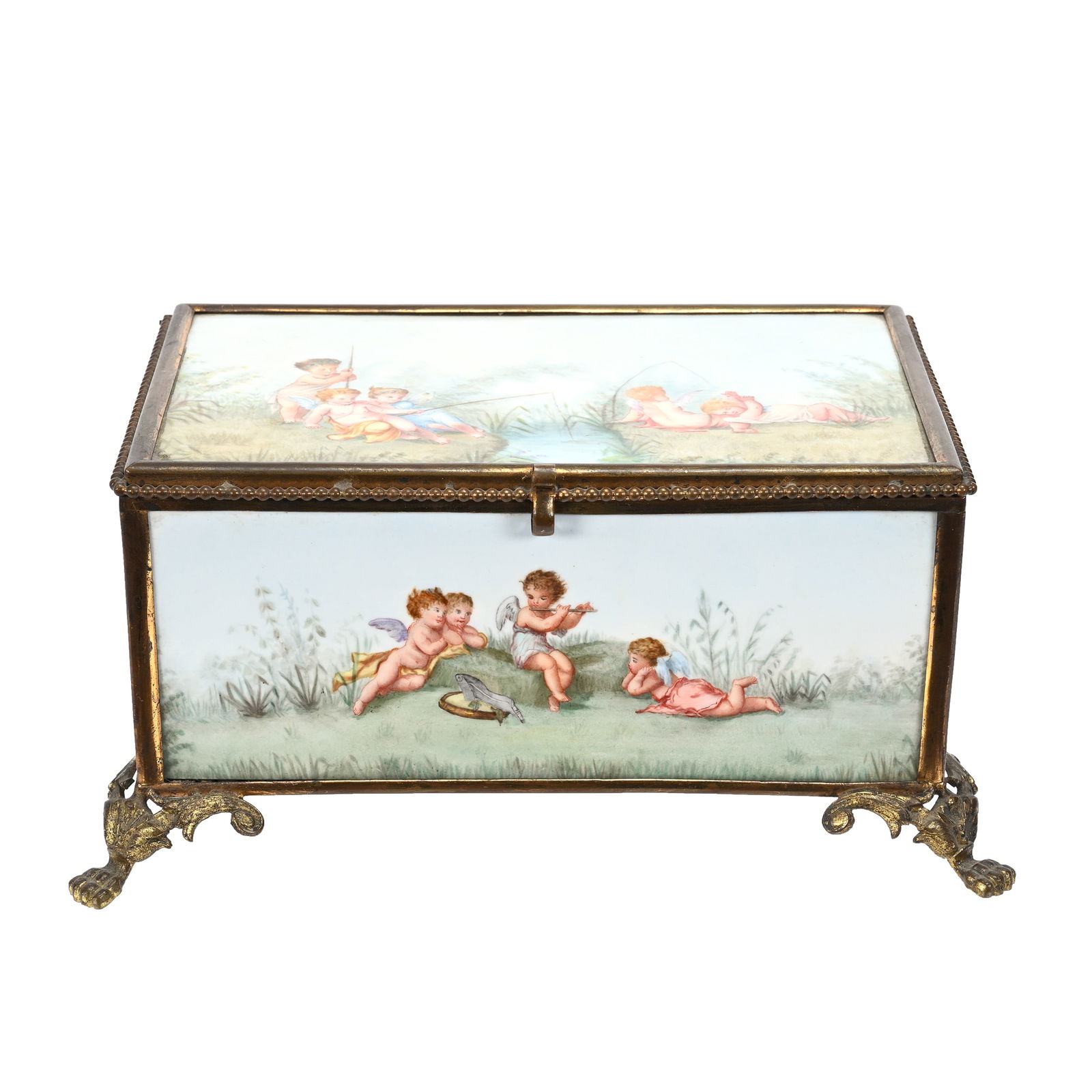 Dresser Box, Five Hand Painted Porcelain Panels (1 of 4)