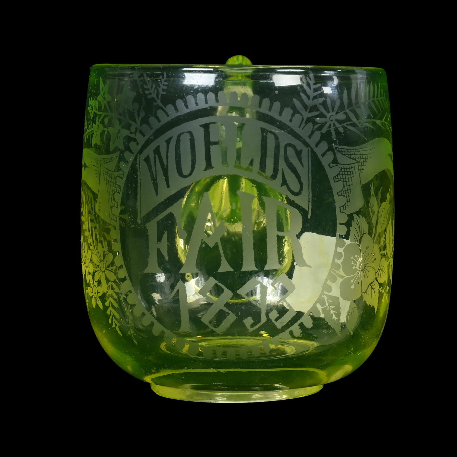 Punch Cup, Solid Vaseline Art Glass Souvenir (1 of 4)