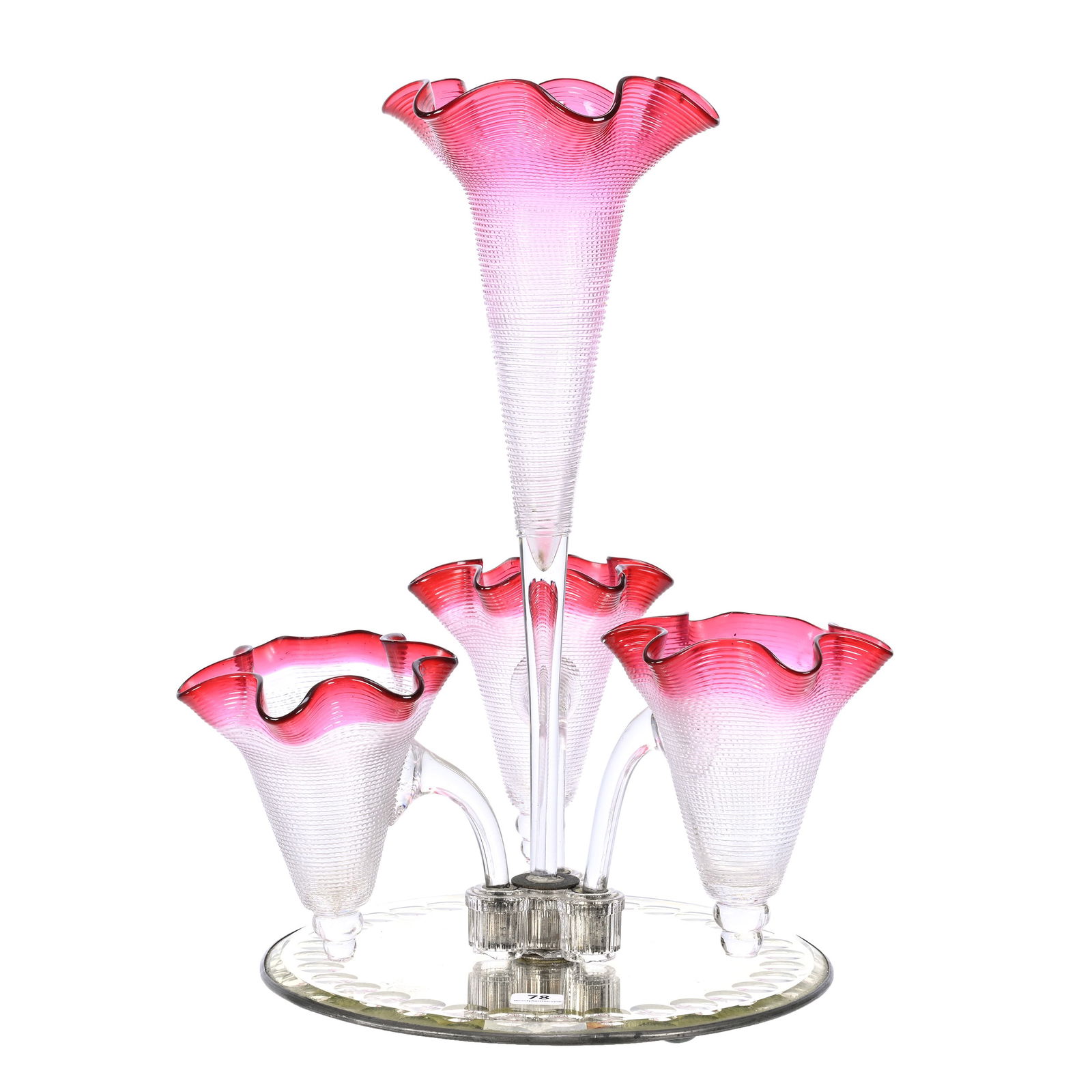 Epergne, Four Lily Rubina Art Glass, Threaded (1 of 9)
