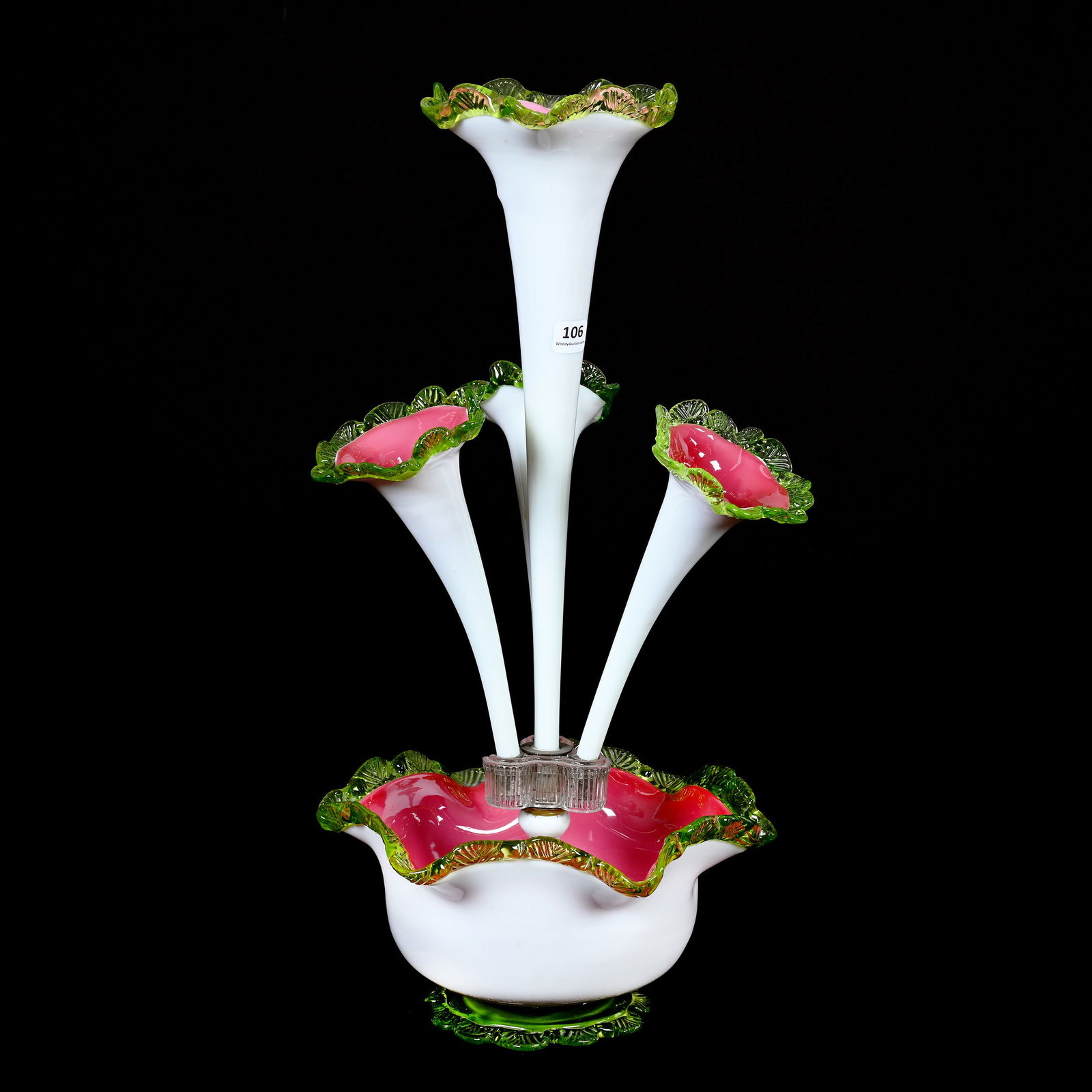 Epergne, Four Lily, White, Pink Cased Interior (1 of 8)