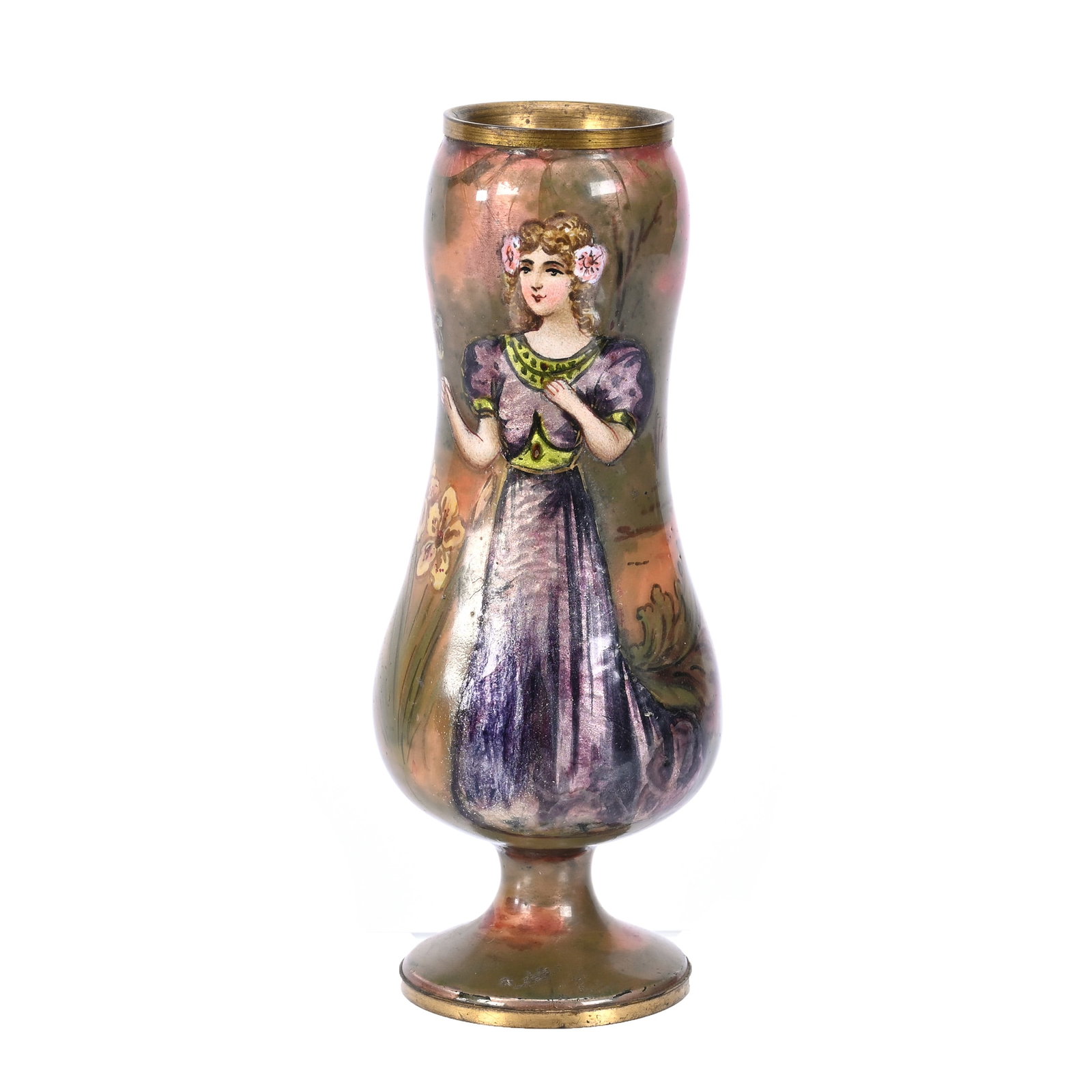 Pedestal Vase, French Enamel, Scenic Decor (1 of 4)