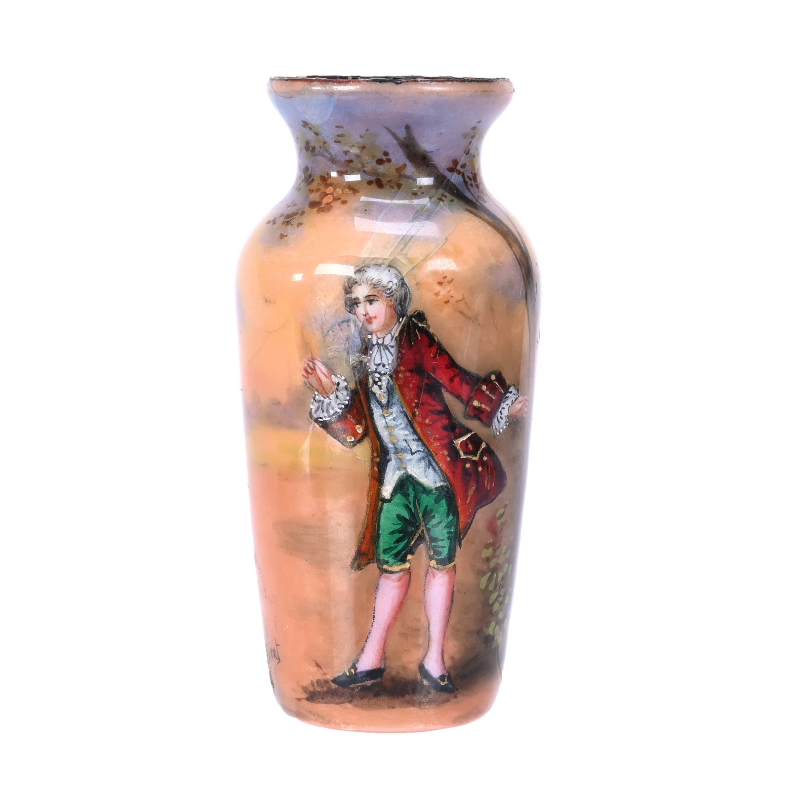 Miniature Vase, French Enamel, Scenic Decor (1 of 4)
