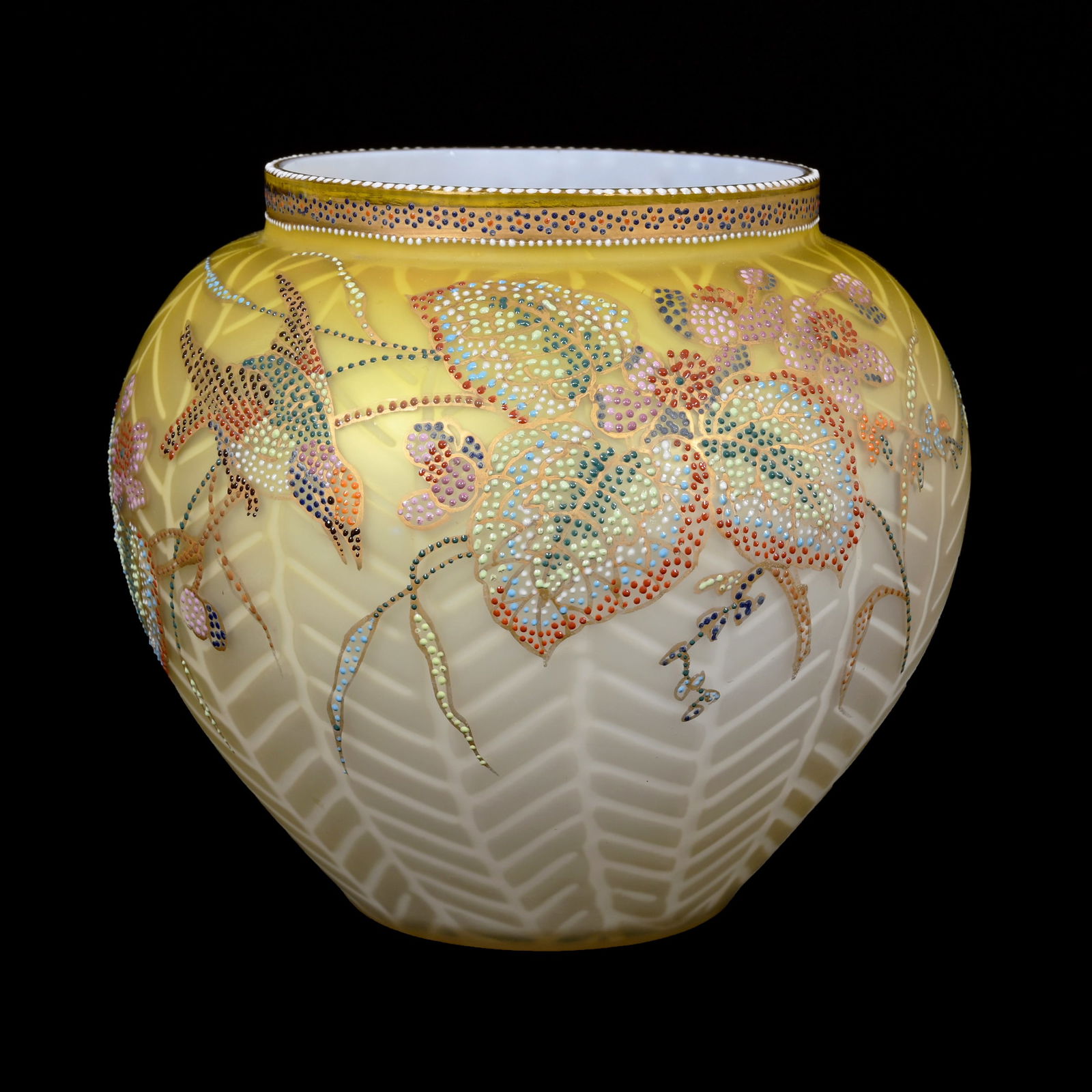 Vase, Yellow Shading To White Satin MOP Art Glass (1 of 3)