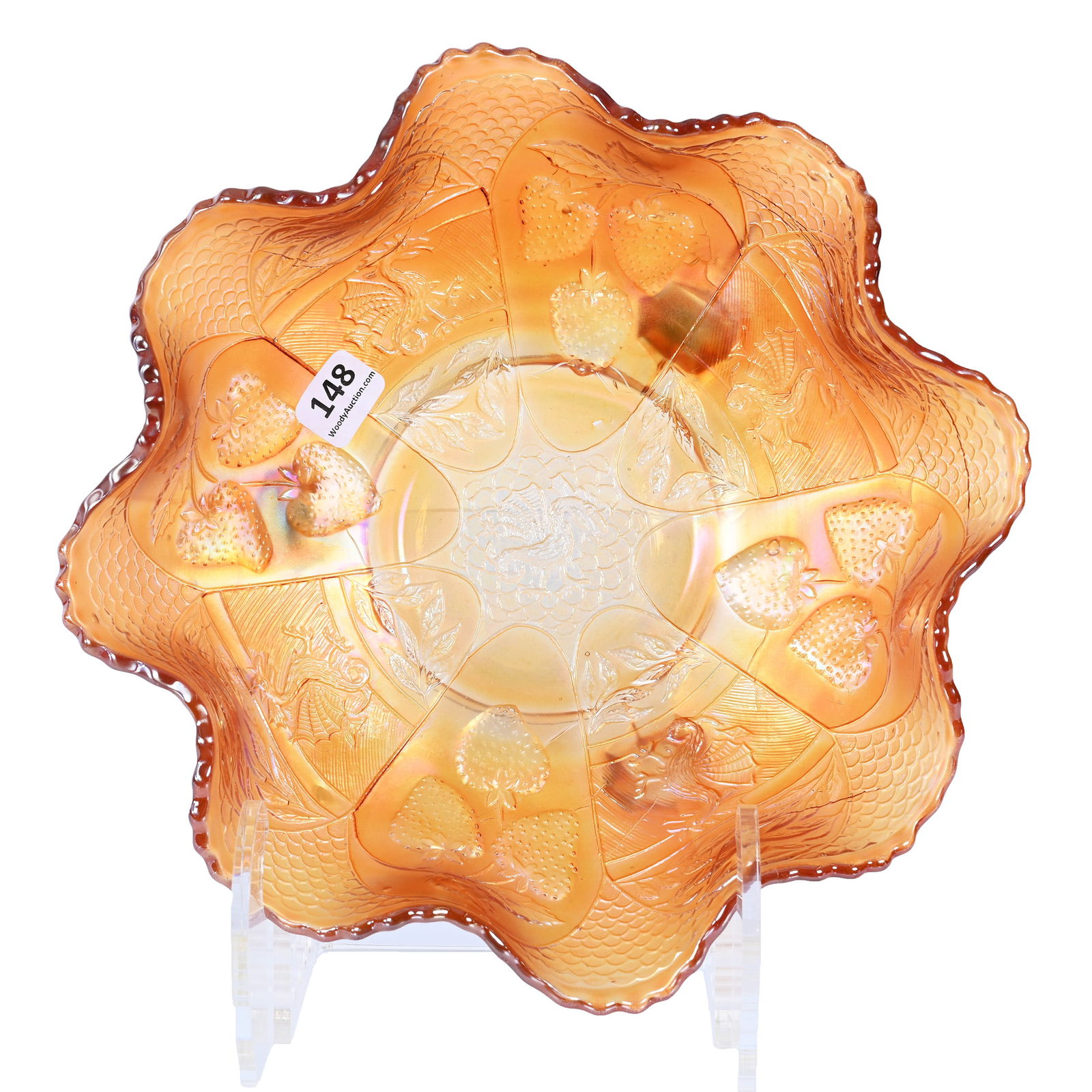 Bowl, Carnival Glass, Dragon And Strawberry Pattern (1 of 2)