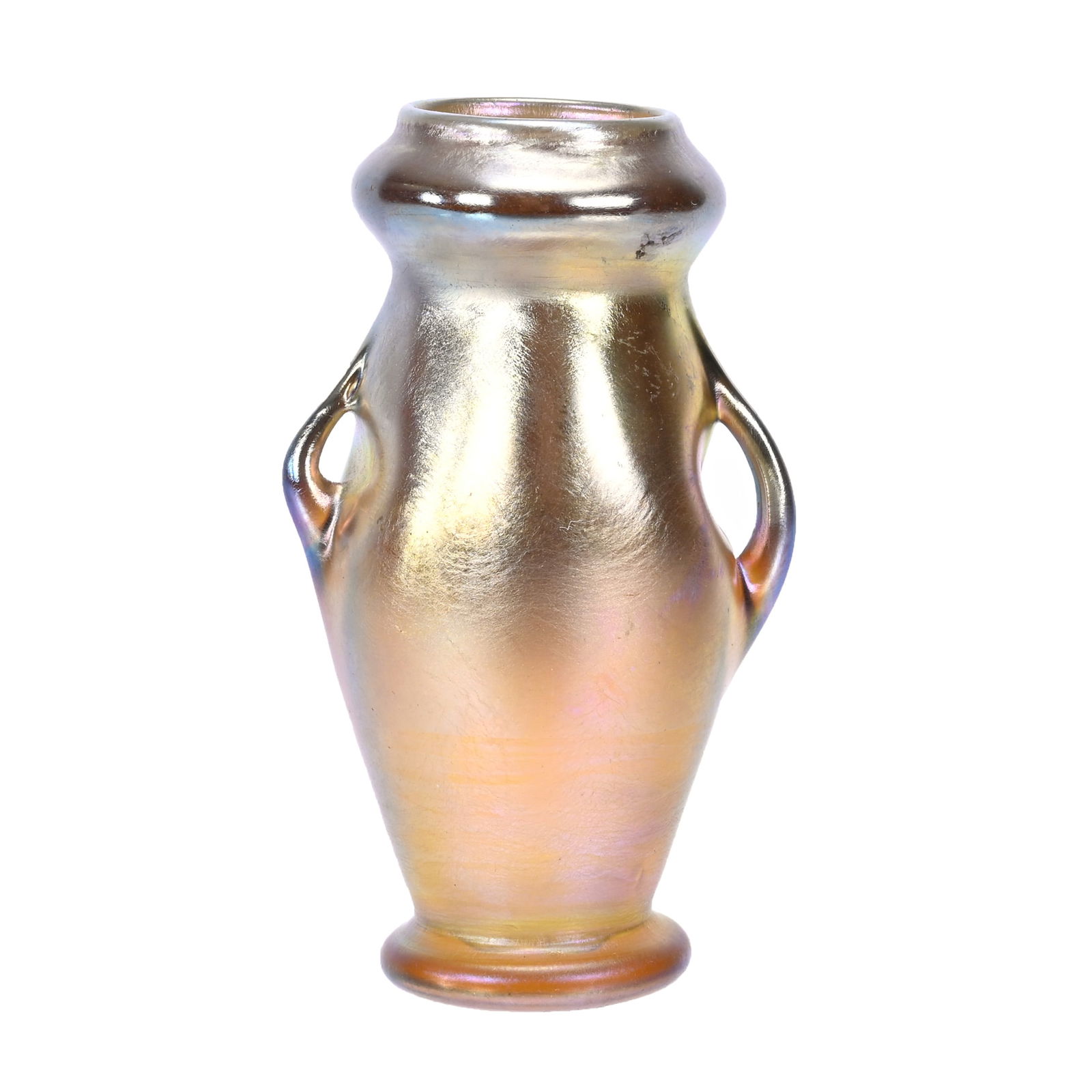 Vase, Two Handles, Signed LCT Y1002 Art Glass (1 of 4)