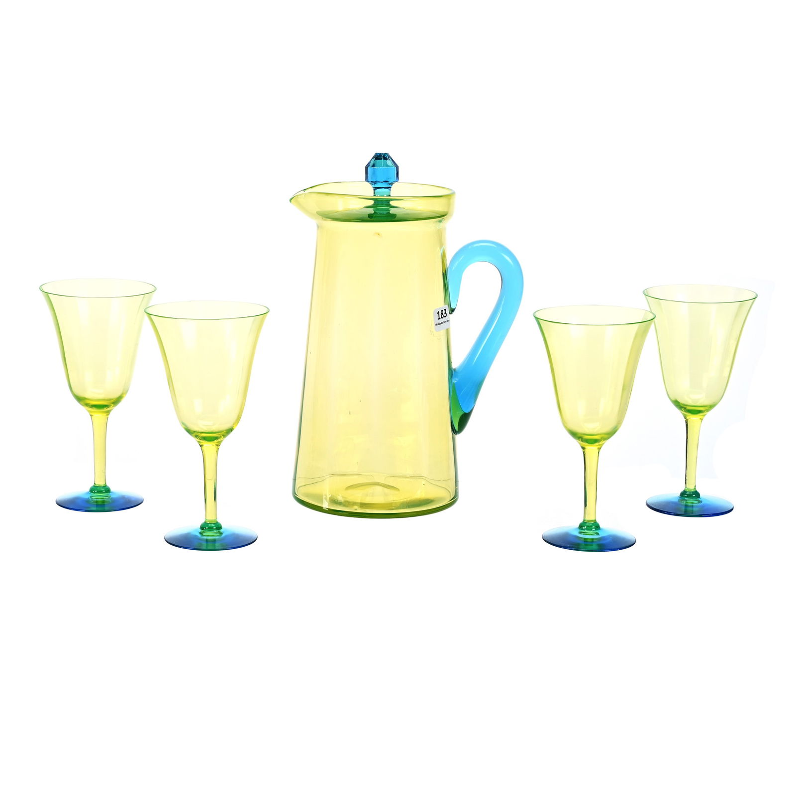 Water Set, Vaseline Body/Applied Blue Glass (1 of 4)