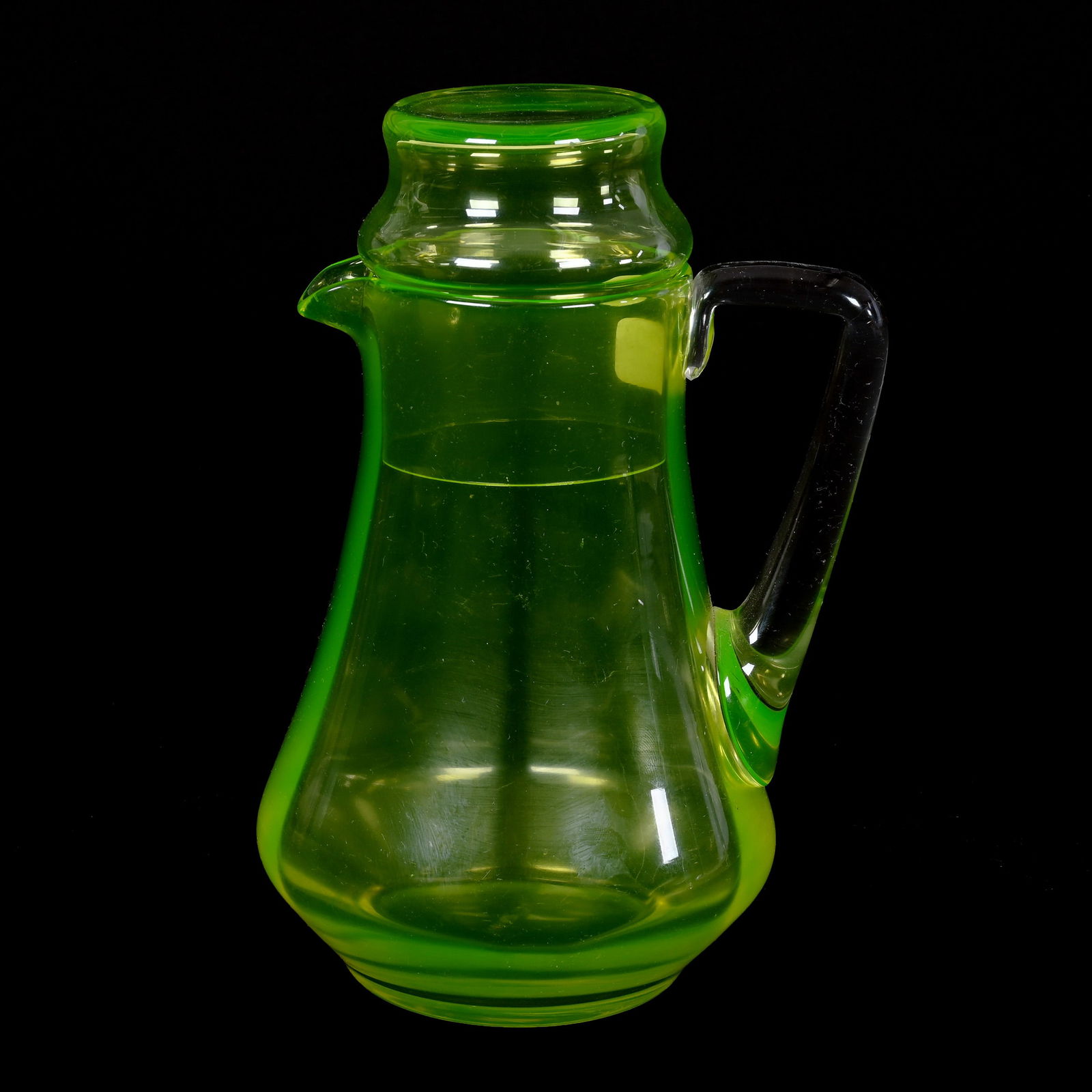 Tumble-Up, Handled, Solid Vaseline Art Glass (1 of 4)