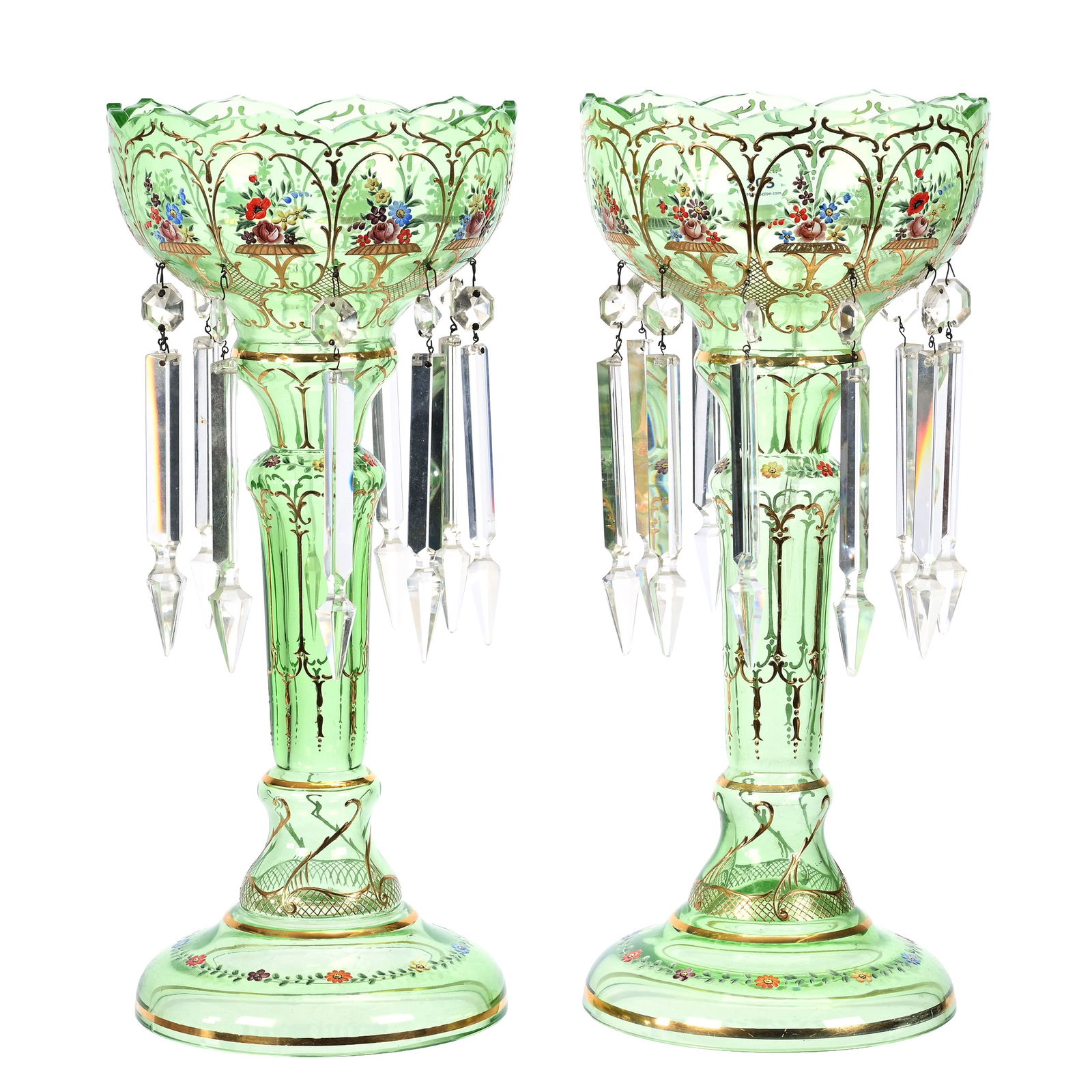 Pair Candle Lusters, Hollow Form Solid Uranium Green (1 of 5)