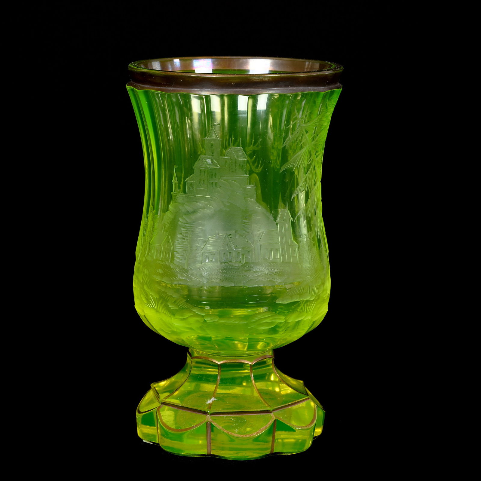 Pedestal Beaker, Bohemian, Solid Vaseline Glass (1 of 4)