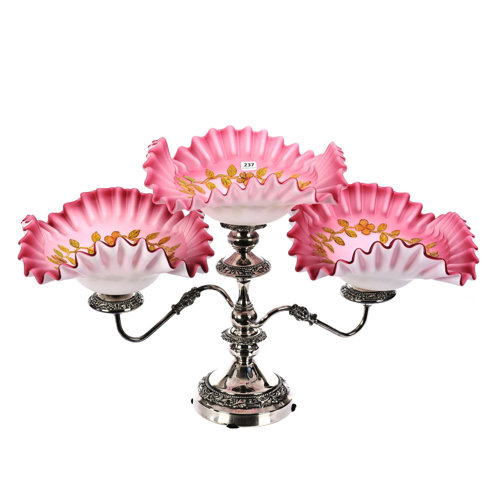 Victorian Centerpiece With Three Art Glass Bowls (1 of 4)