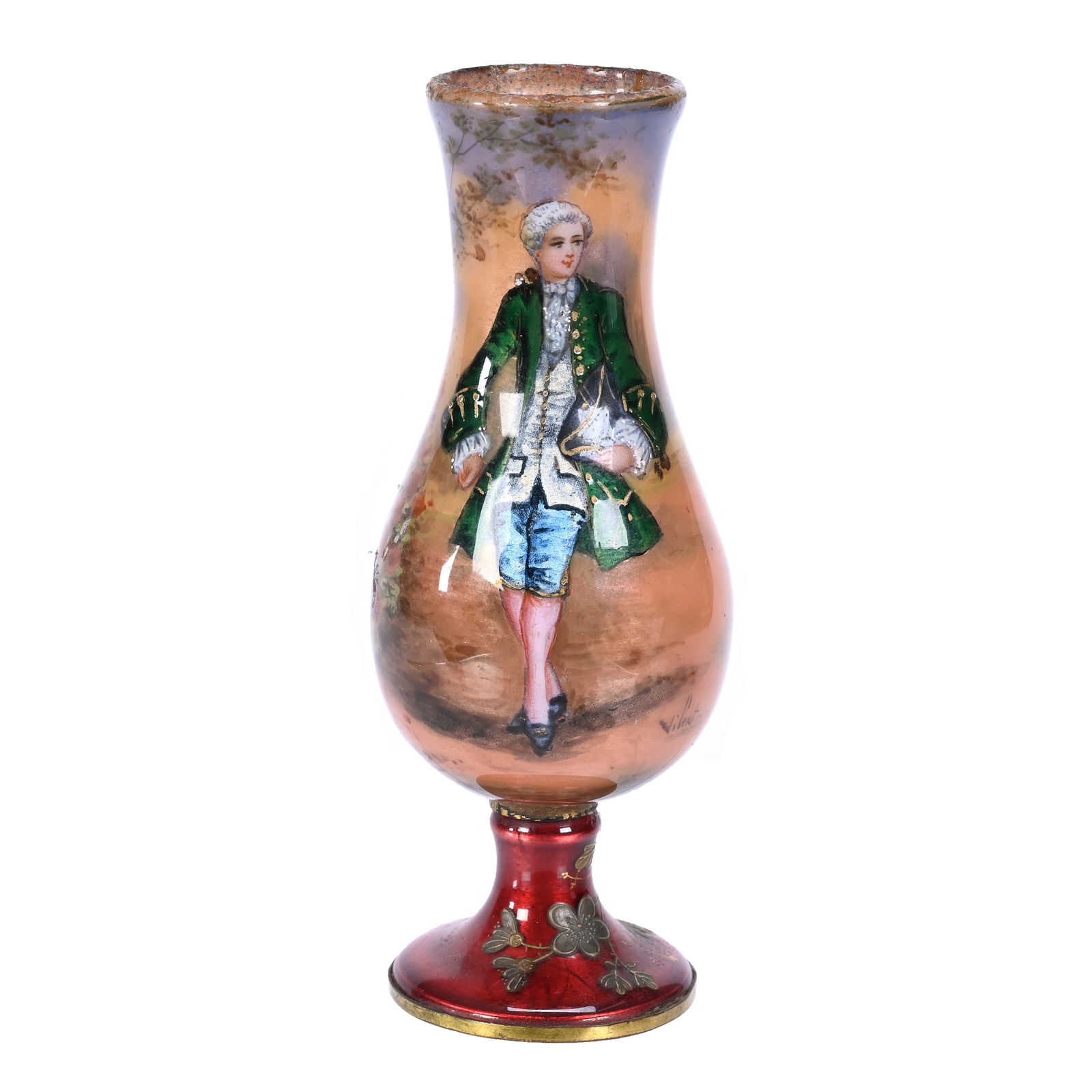 Pedestal Vase, French Enamel, Scenic Decor (1 of 4)