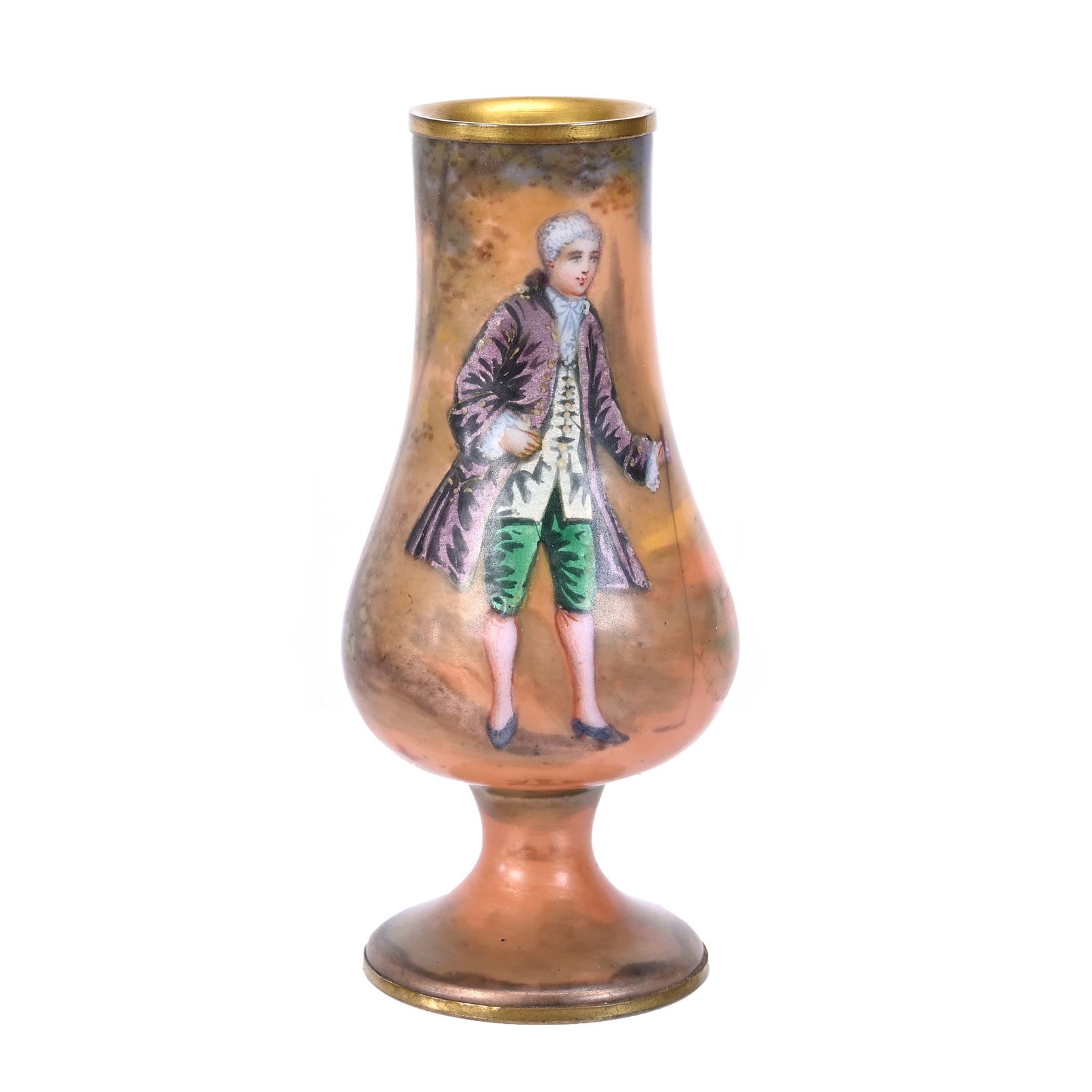 Pedestal Miniature Vase, French Enamel, Scenic (1 of 4)