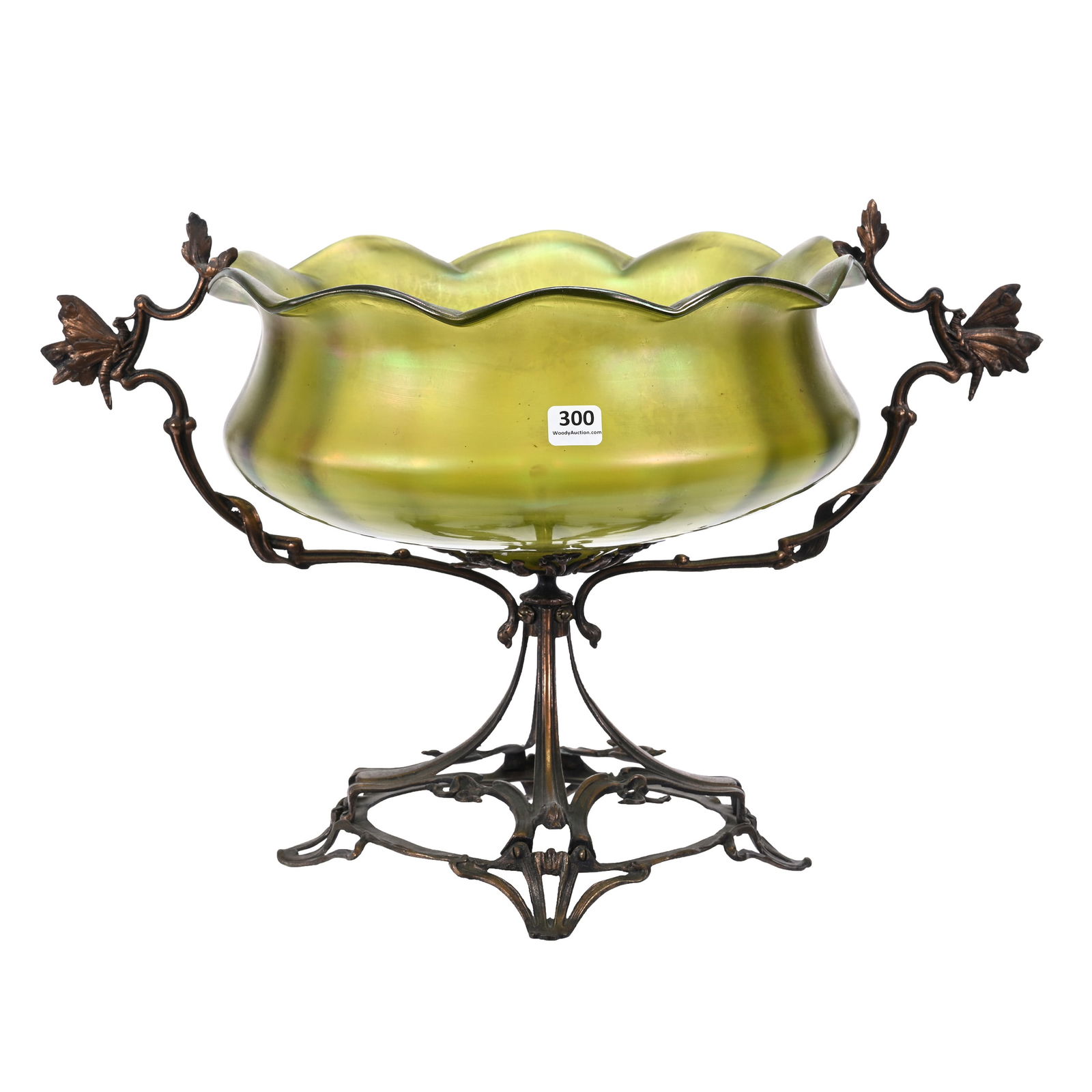 Centerpiece, Iridescent Green Loetz Style Bowl (1 of 3)