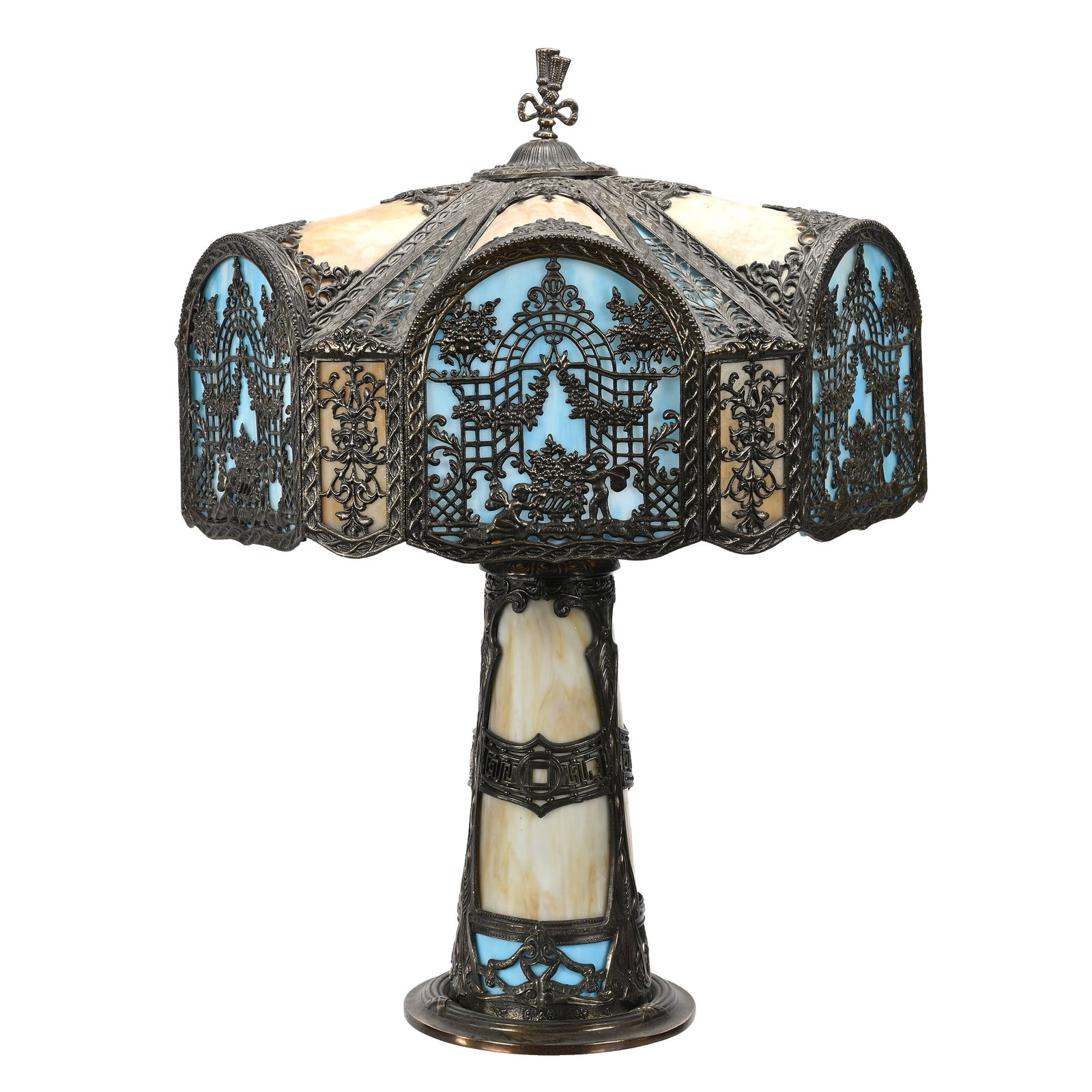 Table Lamp, Elaborate Slag Panel (1 of 6)