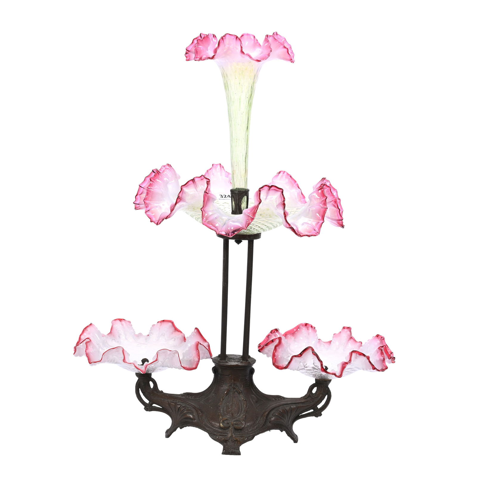 Epergne, Cranberry Opalescent With Vaseline (1 of 4)