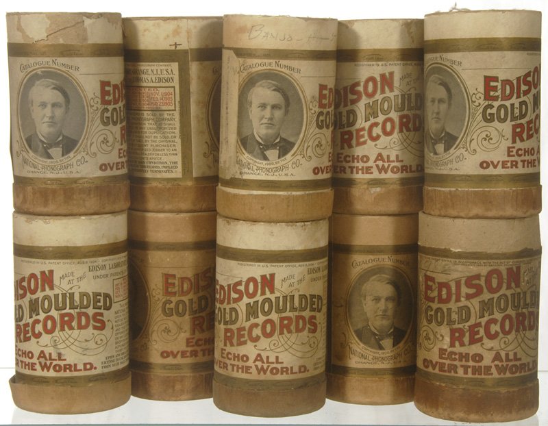 (10) ORIGINAL EDISON AMBEROL CYLINDER RECORDS IN CAS: (10) ORIGINAL EDISON AMBEROL CYLINDER RECORDS IN CASES (NO LIDS) INCLUDES: SWEET LUANA; THE OLD OAKEN BUCKET; SUNFLOWER DANCE; ALOHA SUNSET LAND; TURKEY IN THE STRAW SKETCH; HOT STUFF PATROL; HARRIGAN