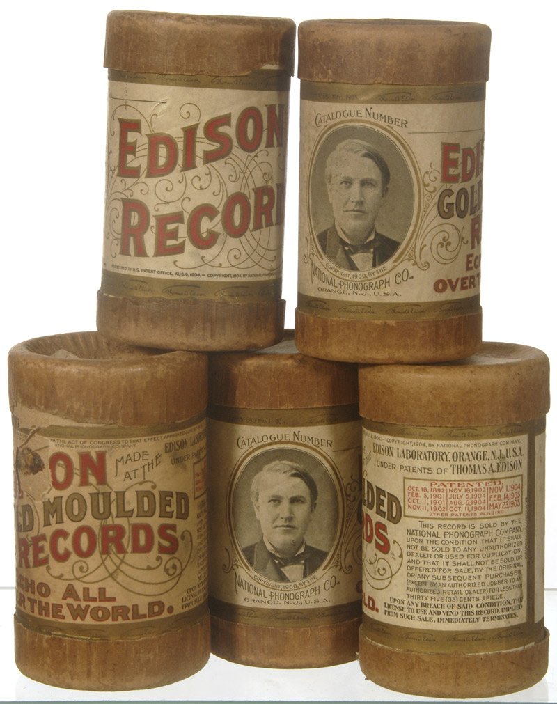 (5) ORIGINAL EDISON AMBEROL CYLINDER RECORDS IN CASE: (5) ORIGINAL EDISON AMBEROL CYLINDER RECORDS IN CASES W/ LABELS INCLUDES: ROOSEVELT'S ROUGH RIDERS MARCH; THERE NEVER WAS A GIRL LIKE YOU; WHISTLING BIRD IMITATIONS; SOLDIERS FAREWELL; IMPERIAL LIFE G