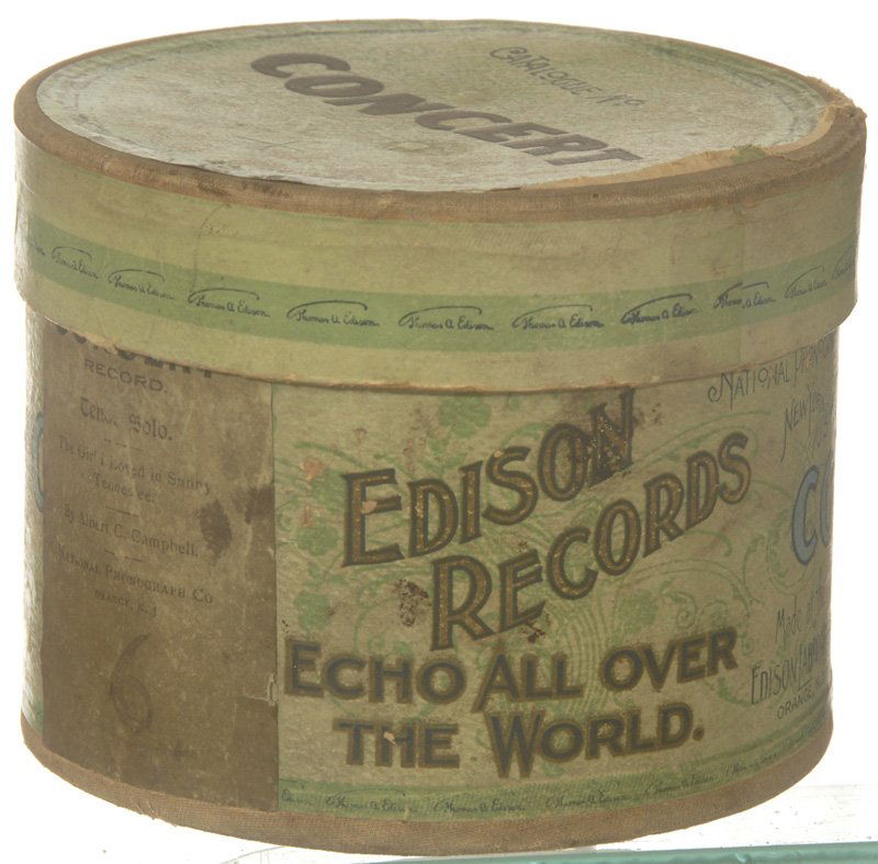 ORIGINAL EDISON "CONCERT" SIZE PHONOGRAPH CYLINDER: ORIGINAL EDISON "CONCERT" SIZE PHONOGRAPH CYLINDER RECORD IN BOX GOOD LABEL INDICATES: THE GIRL I LOVED IN SUNNY TENNESSEE BY CAMPBELL