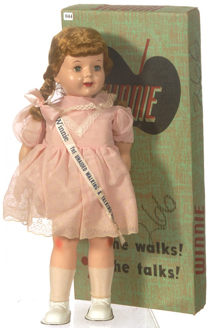 25" DOLL - COMPOSITION "WINNIE" DOLL "SHE WALKS, SH: 25" DOLL - COMPOSITION "WINNIE" DOLL "SHE WALKS, SHE TALKS" ORIGINAL BOX, GOOD CONDITION