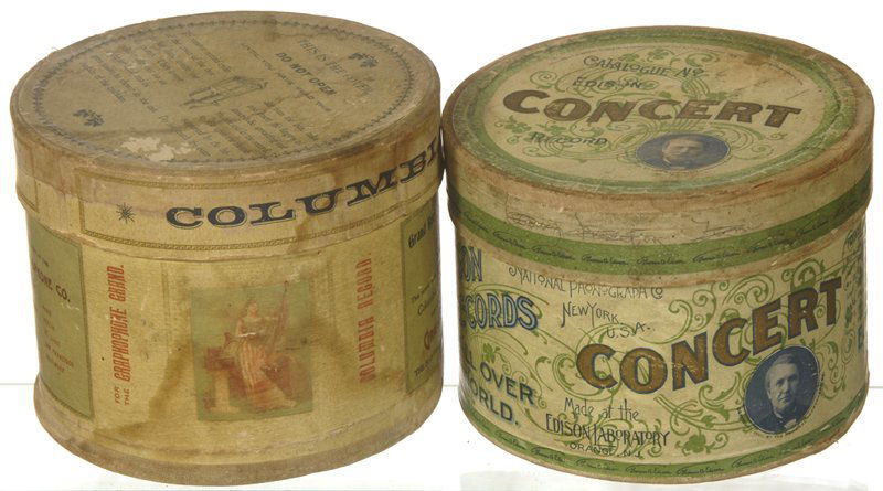 (2) ORIGINAL "CONCERT" SIZE EDISON & COLUMBIA CYLIN: (2) ORIGINAL "CONCERT" SIZE EDISON & COLUMBIA CYLINDER PHONOGRAPH RECORDS IN CASES FEATURING: (1) WEDDING DANCE (COLUMBIA); (1) #7906 (EDISON)