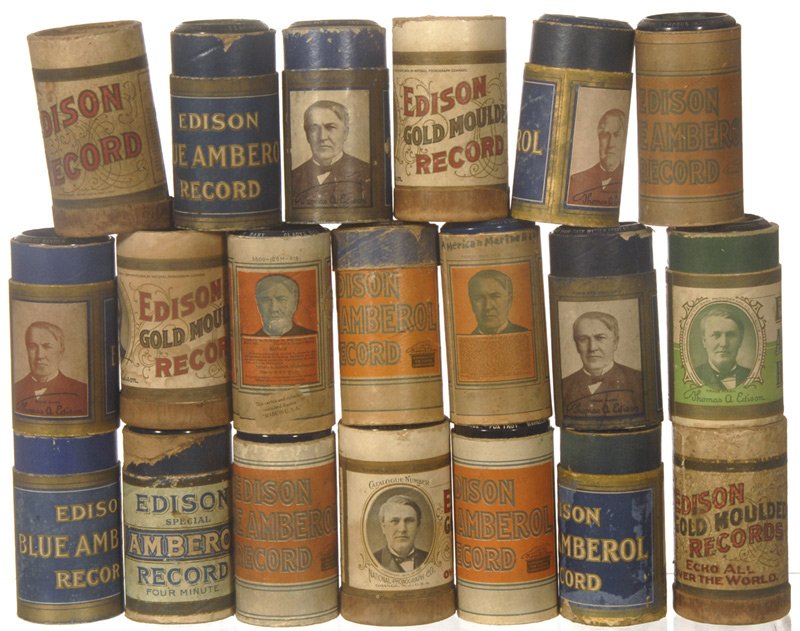 (20) ORIGINAL AMBEROL EDISON CYLINDER RECORDS W/ CA: (20) ORIGINAL AMBEROL EDISON CYLINDER RECORDS W/ CASES (NO LIDS) - INCLUDES: GOOD NIGHT; MY COUNTRY TIS OF THEE; BLOSSOM; IT'S A LONG WAY TO TIPPERARY; ROCK A BYE YOUR BABY WITH A DIXIE; THOSE RAGTIME