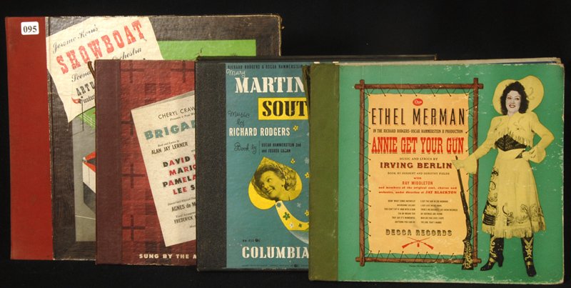 (4) ORIGINAL MUSICAL PHONOGRAPH DISC ALBUMS: (4) ORIGINAL MUSICAL PHONOGRAPH DISC ALBUMS INCLUDES: SHOWBOAT (3 DISC); BRIGADOON (5 DISC); SOUTH PACIFIC (7 DISC); ANNIE GET YOUR GUN (6 DISC)