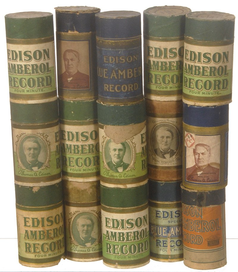 (15) ORIGINAL AMBEROL EDISON CYLINDER RECORDS IN CA: (15) ORIGINAL AMBEROL EDISON CYLINDER RECORDS IN CASES W/ LIDS INCLUDES: THE ROOSTER & THE HEN; THE DEATHLESS ARMY; BLANK RECORD (USED); ALEXANDER'S RAGTIME BAND; PACK UP YOUR TROUBLES IN YOUR OLD KIT