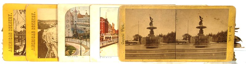 (76) TOTAL STEREO VIEW CARDS: (76) TOTAL STEREO VIEW CARDS (38) NEW YORK CITY; (2) NEW JERSEY; (3) NEW YORK STATE; (9) SARATOGA SPRINGS, NY; (12) NIAGARA FALLS; (3) HUDSON RIVER; (9) CENTRAL PARK