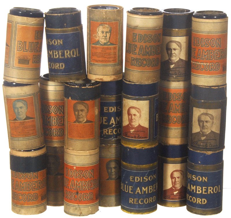 (20) ORIGINAL AMBEROL EDISON CYLINDER RECORDS IN C: (20) ORIGINAL AMBEROL EDISON CYLINDER RECORDS IN CASES (NO LIDS) INCLUDES: WHERE THE EDELWEISS; THE FURTHER IT IS FROM TIPPERARY; EDELWIESS AND ALMENRAUSCH; SONGS OF OTHER DAYS #2 & 6; WHEN THE ROLL I