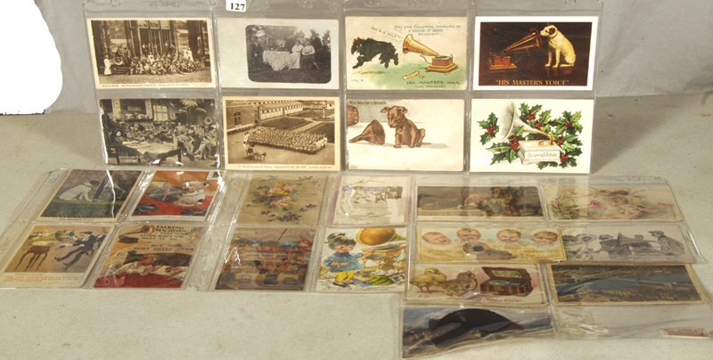 (23) PHONOGRAPH RELATED POSTCARDS: (23) PHONOGRAPH RELATED POSTCARDS ALL DIFFERENT W/ SOME FINE EXAMPLES