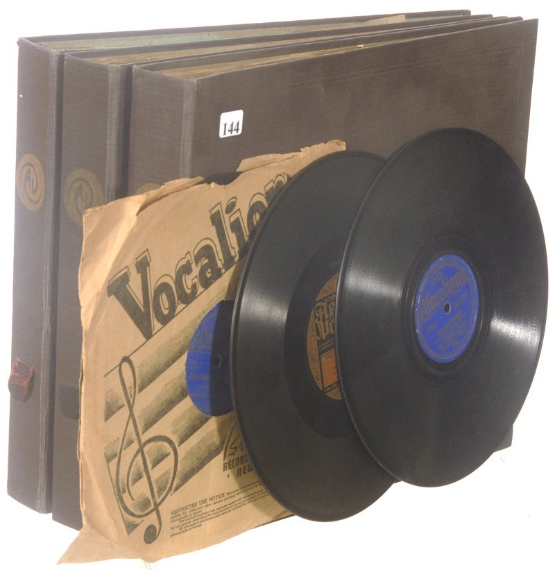 (3) ORIGINAL "AEOLIAN VOCALION" ALBUMS AND (3) 10": (3) ORIGINAL "AEOLIAN VOCALION" ALBUMS AND (3) 10" PHONOGRAPH DISC RECORDS (2) BLUE VOCALION DISC FEATURING "TWO SLEEPY PEOPLE" & "PUT ON YOUR OLD GRAY BONNET"; (1) GOLD AEOLIAN VOCALION DISC "MANDY"