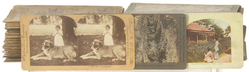 OVER (100) VINTAGE STEREO VIEW CARDS: OVER (100) VINTAGE STEREO VIEW CARDS INCLUDE: TRENCH WARFARE; CUBA; CHILDREN AND MORE....