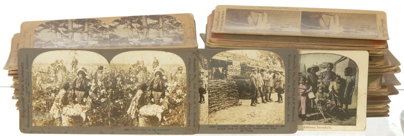 OVER (100) VINTAGE STEREO VIEW CARDS: OVER (100) VINTAGE STEREO VIEW CARDS INCLUDES: BLACK MEMORABILIA; GOLDEN GATE; ROOSEVELT; PARADE & MANY MORE...