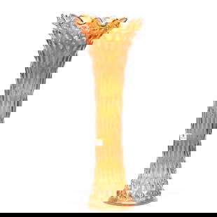 Funeral Vase, Carnival Glass, Rustic By Fenton: Funeral Vase, Carnival Glass, Rustic By Fenton, 20.25" x 7.25", Marigold, Base Diameter Of 5", Kansas Private Collection.