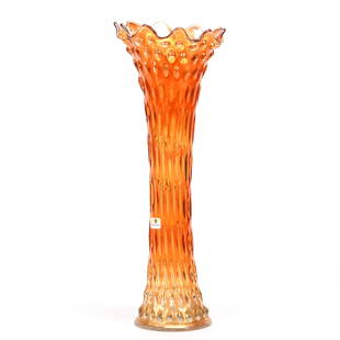 Funeral Vase, Carnival Glass, Rustic By Fenton: Funeral Vase, Carnival Glass, Rustic By Fenton, 20.25" x 7.25", Marigold, Base Diameter Of 5", Kansas Private Collection.