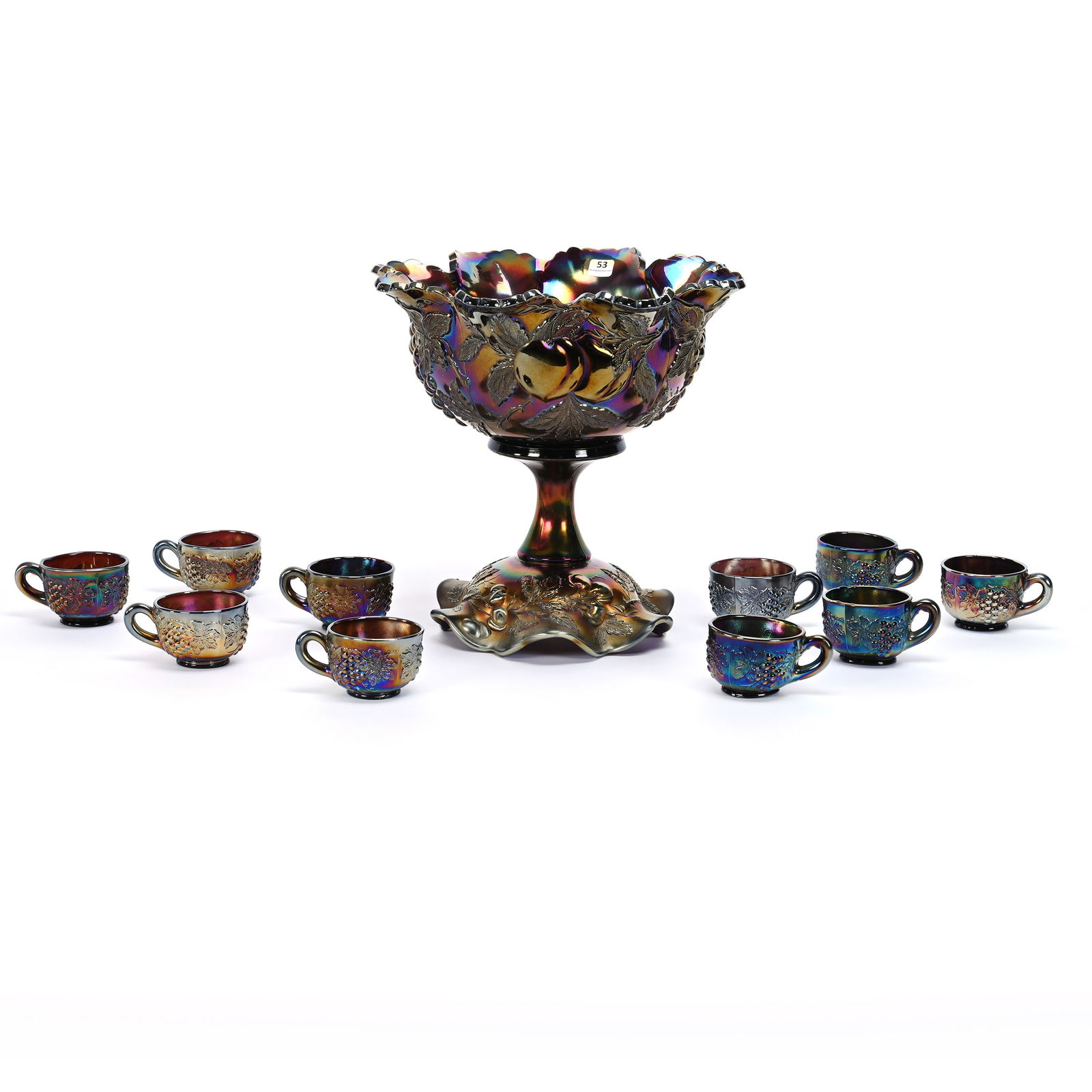 Punch Set, Carnival Glass, Many Fruits By Dugan (1 of 3)