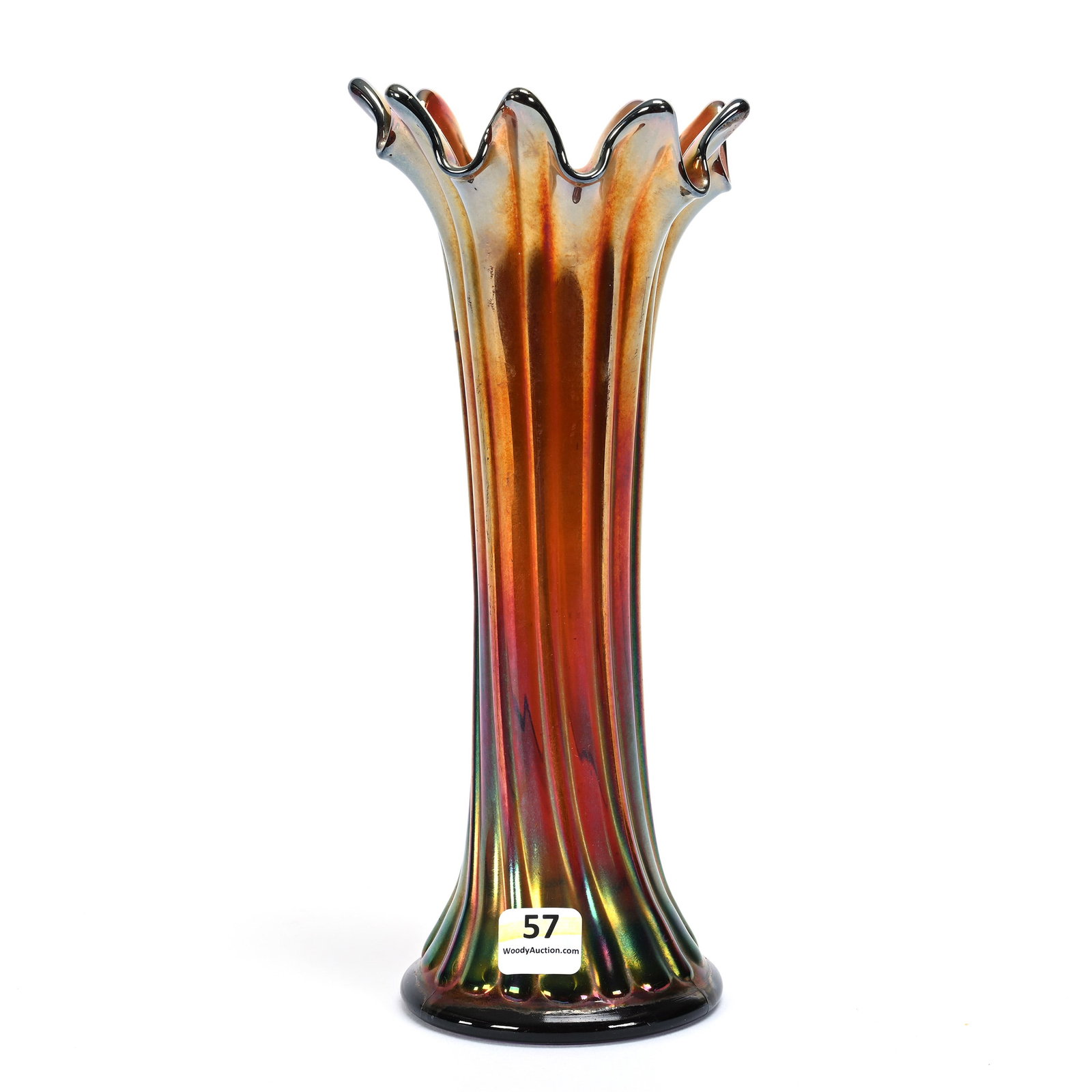 Vase, Carnival Glass, Thin Rib By Northwood: Vase, Carnival Glass, Thin Rib By Northwood, 8.75" x 4", Amethyst, Standard Size, Base Diameter Of 3.375", Kansas Private Collection.