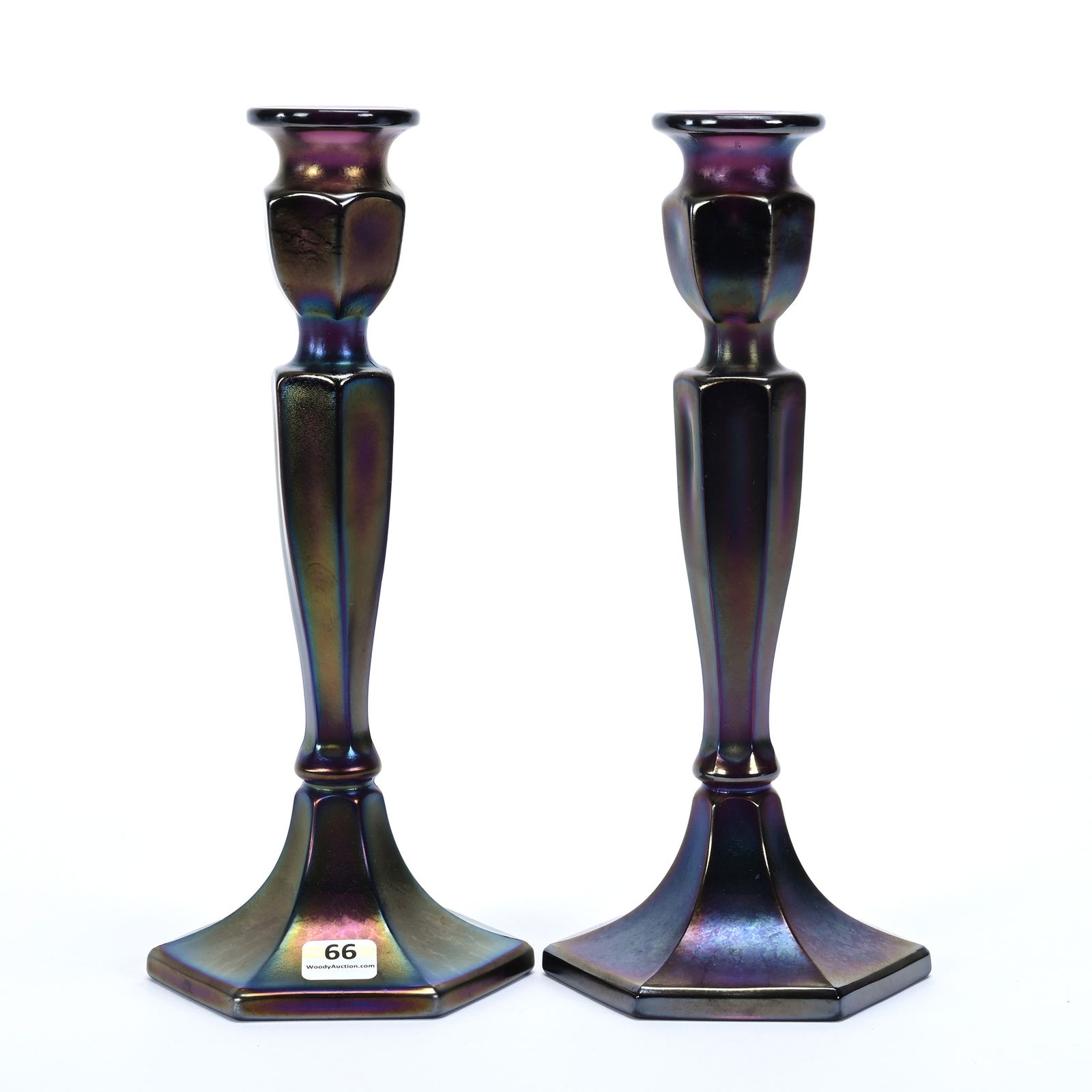 Pair Candlesticks, Carnival Glass, Colonial #695 (1 of 3)