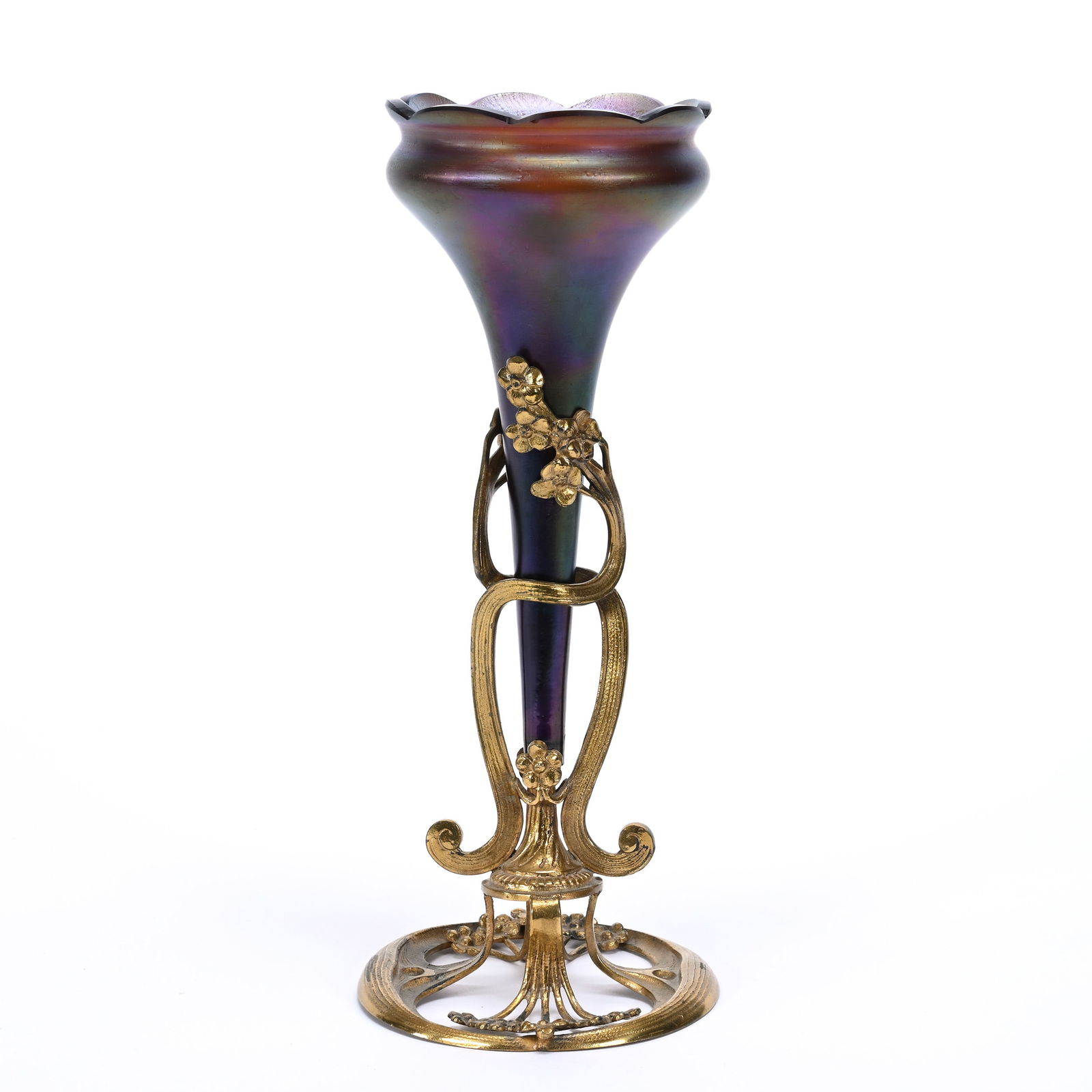 Trumpet Vase, Iridescent Amethyst Art Glass Lily (1 of 6)