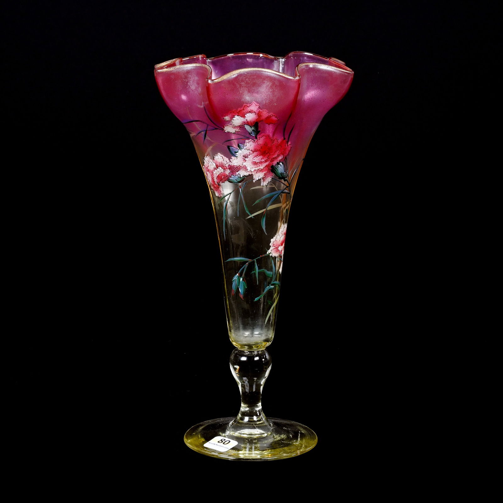 Trumpet Vase, Ruby Flash Rim With Yellow Body (1 of 3)