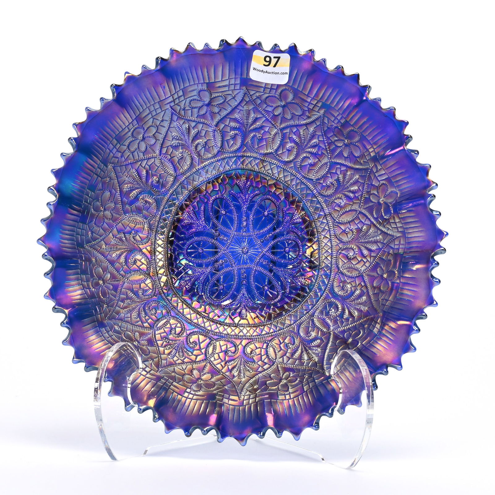 Bowl, Carnival Glass, Hearts & Flowers By Northwood Auction