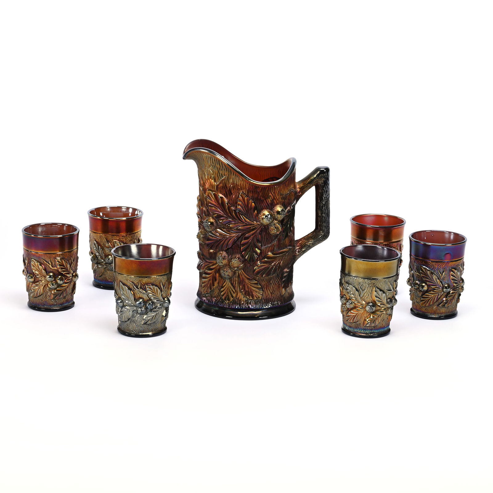 Water Set, Carnival Glass, Acorn Burrs By Northwood (1 of 3)