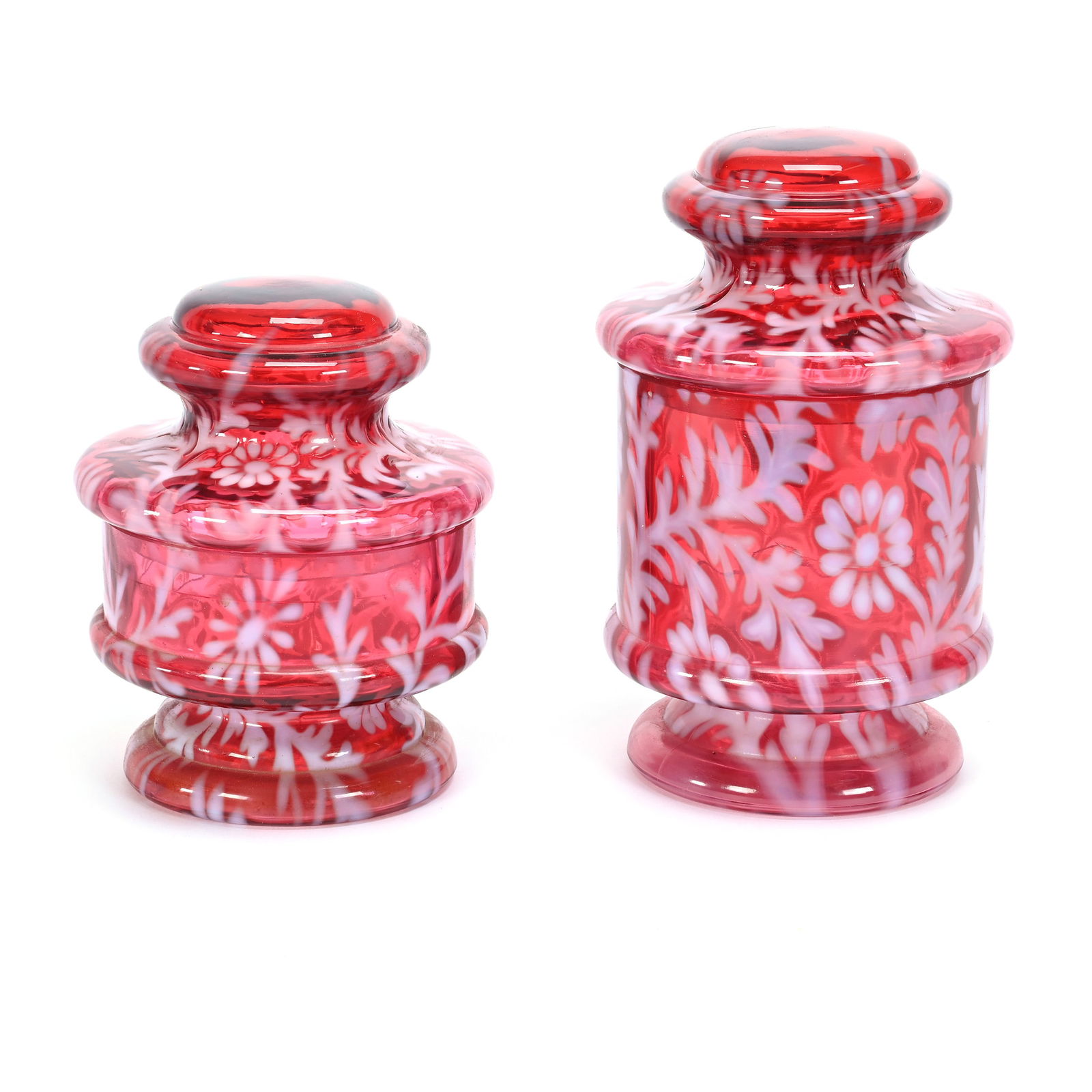 (2) Cannisters, Cranberry Opalescent By Fenton (1 of 5)