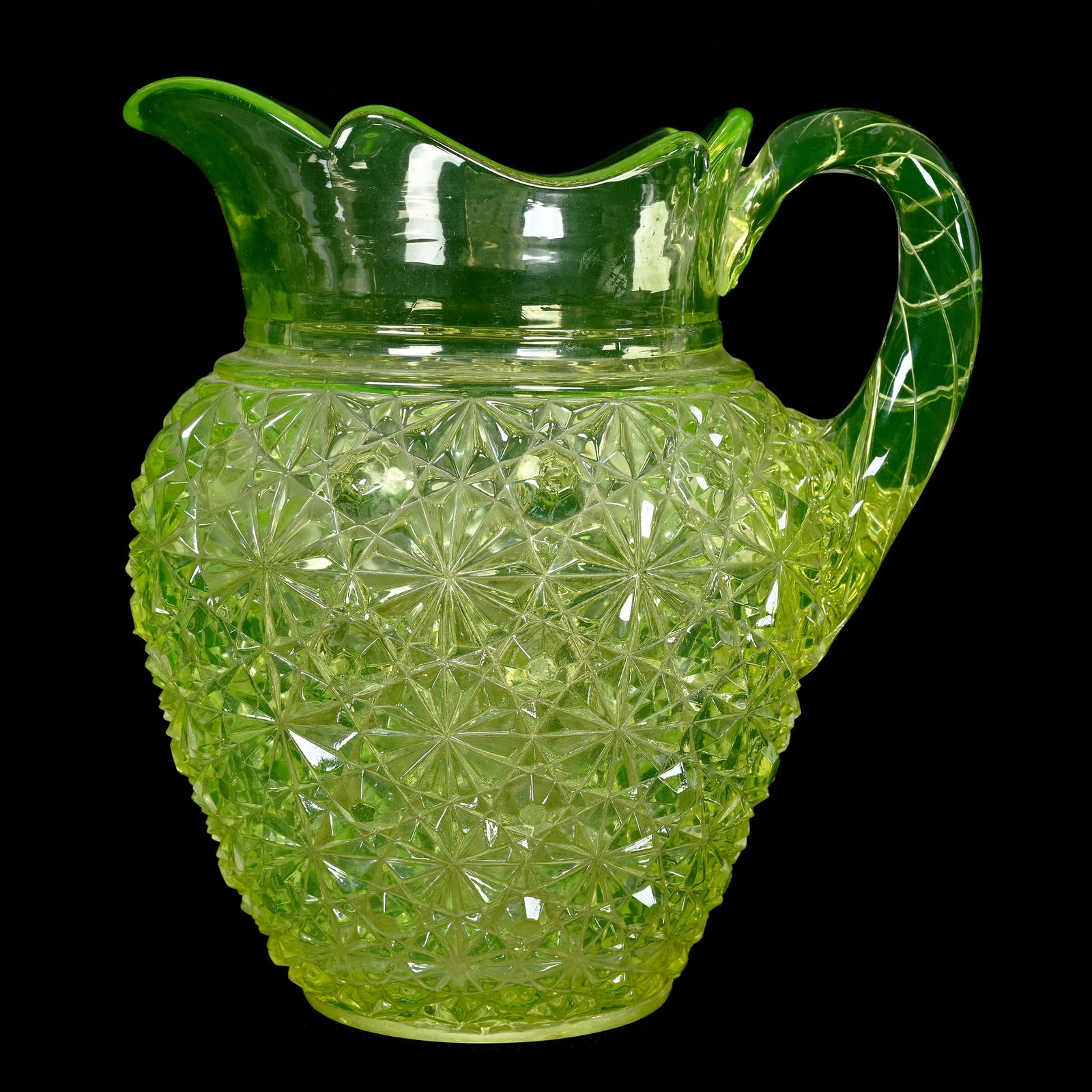 Pitcher, Solid Vaseline Button & Daisy Pattern (1 of 3)