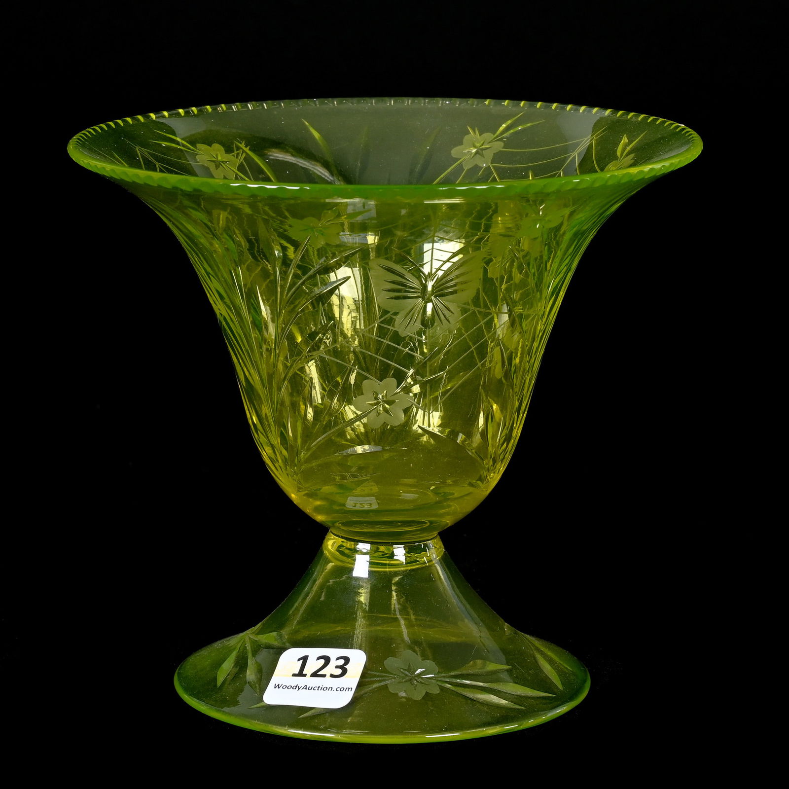 Compote, American Brilliant Cut Glass, Solid Vaseline (1 of 4)