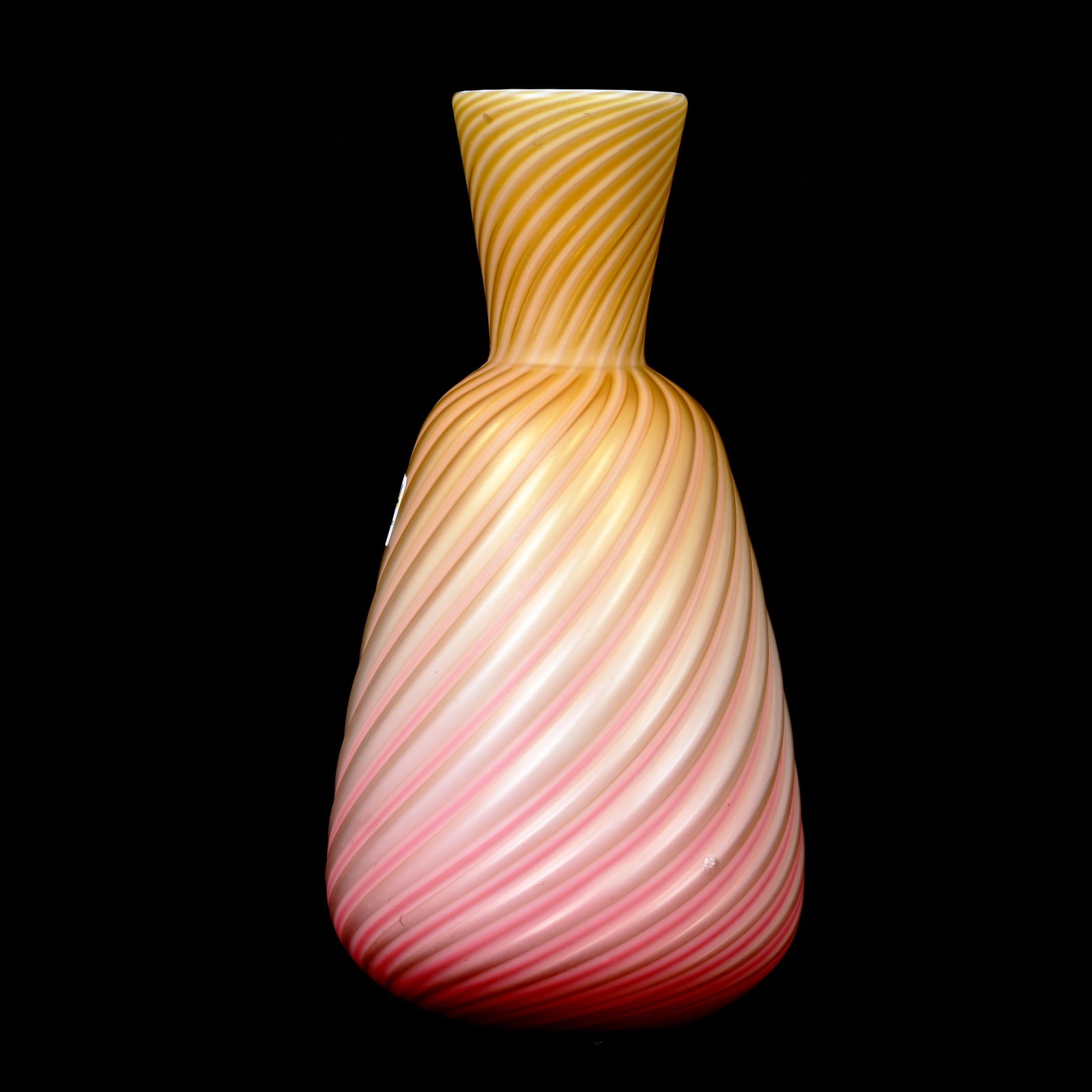Vase, Pompeian Swirl Art Glass By John Northwood: Vase, Pompeian Swirl Art Glass By John Northwood, 9" x 4.5", Brown Shading To Pink, Blue Interior, Three Side Bruises, Collection Of Frank & Melissa Keathley, Top Shelf Antiques Of Texas, The Keathley