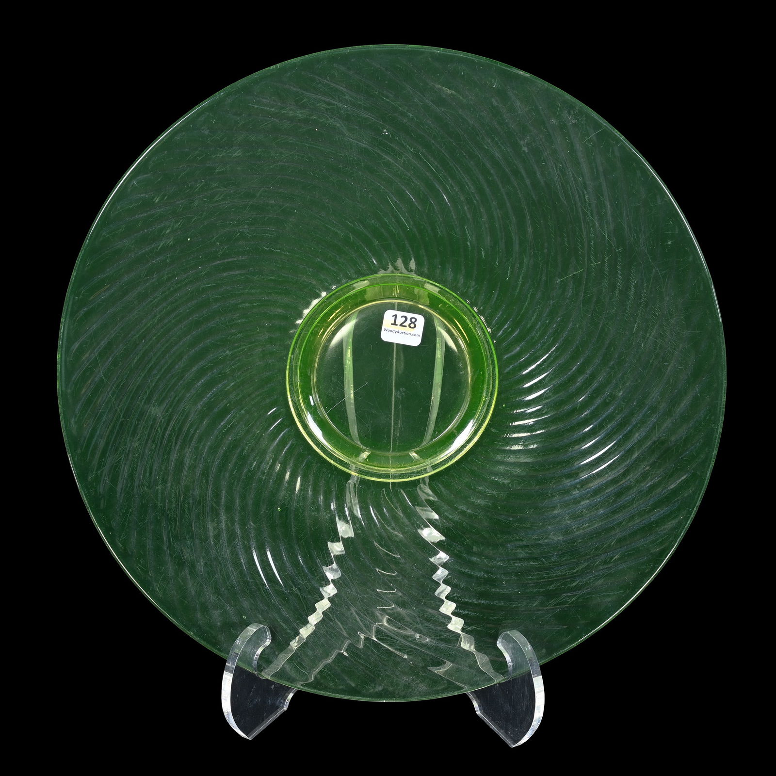 Round Tray, Solid Vaseline Swirl Art Glass (1 of 3)