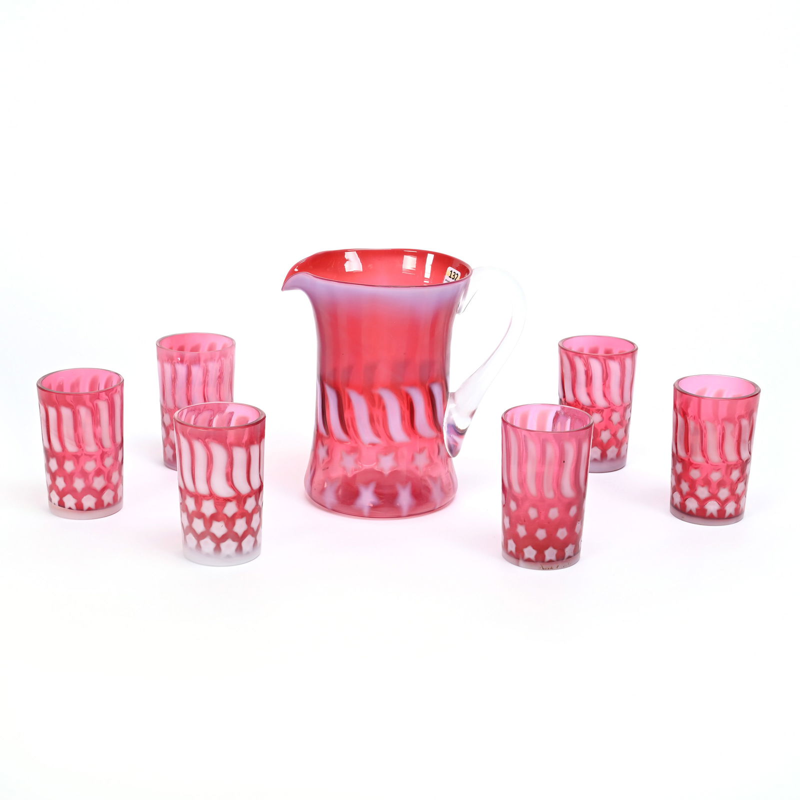Water Set, Cranberry Opalescent Stars & Stripes (1 of 3)