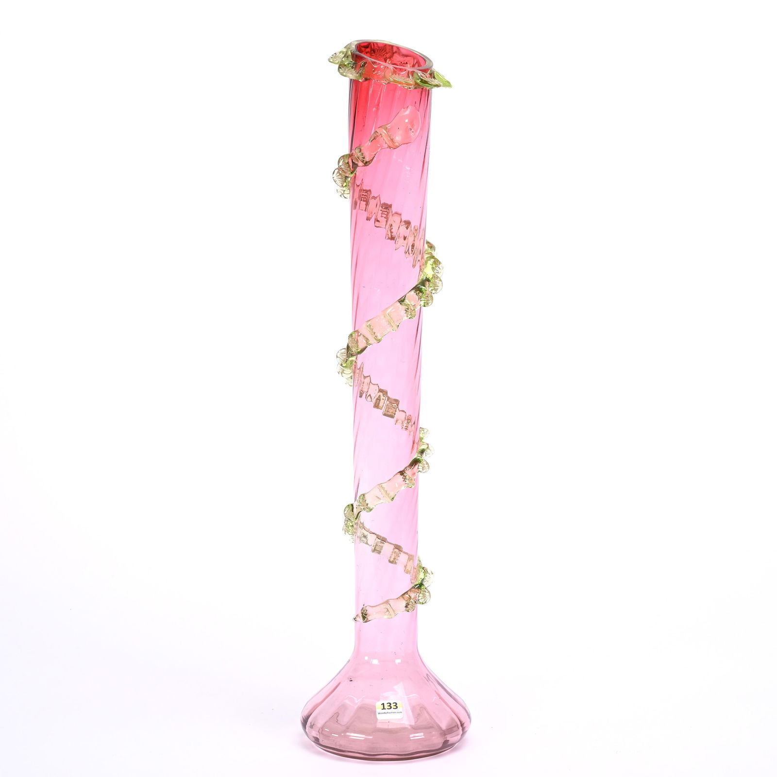 Vase, Cranberry Optic Swirl, Vaseline Rigoree (1 of 4)